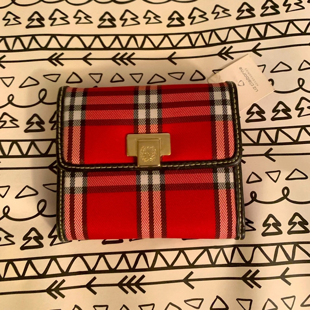 Liz Claiborne Red Plaid Trifold Wallet